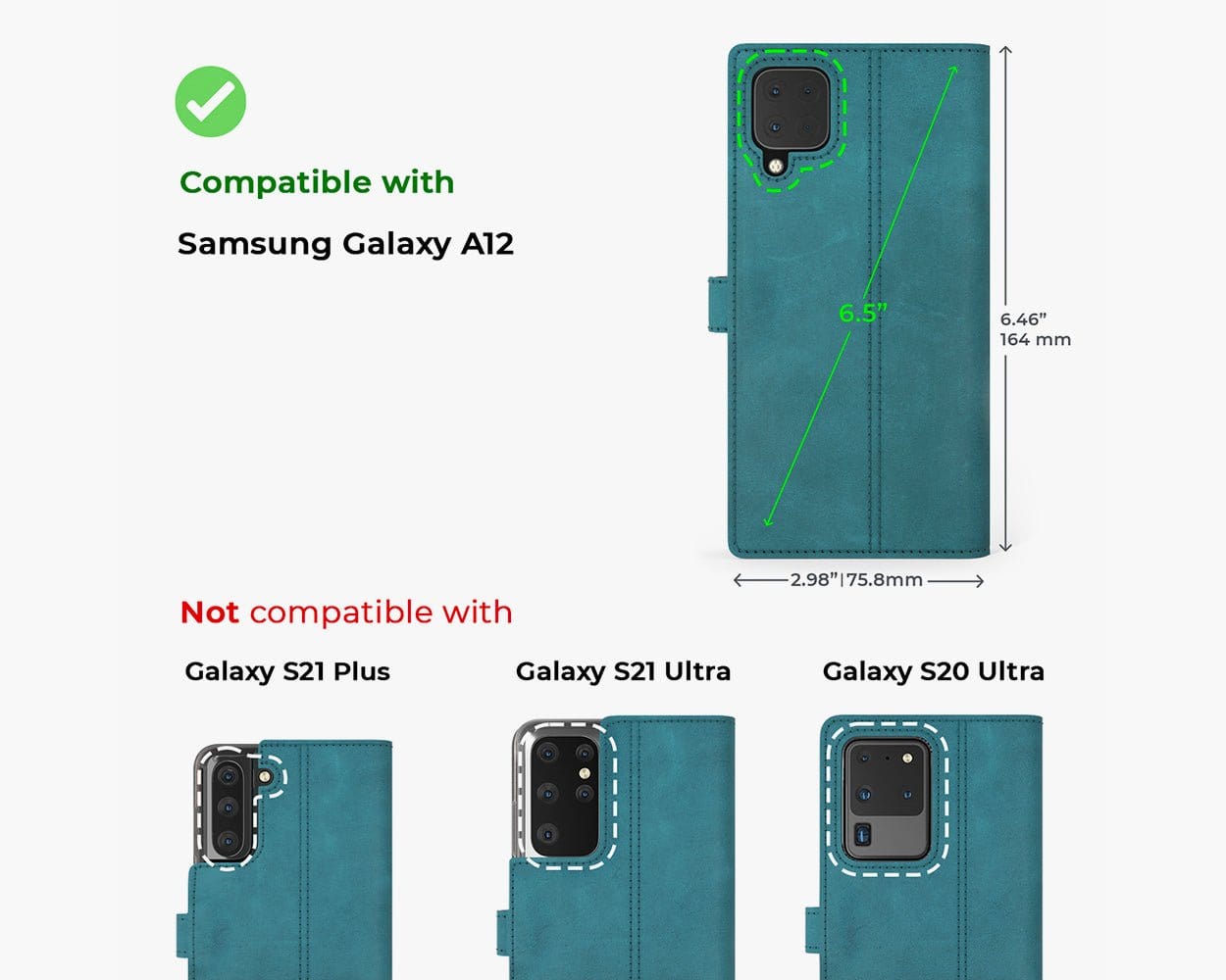 Vintage Leather Wallet - Samsung Galaxy A12 Teal Samsung Galaxy A12 - Snakehive UK