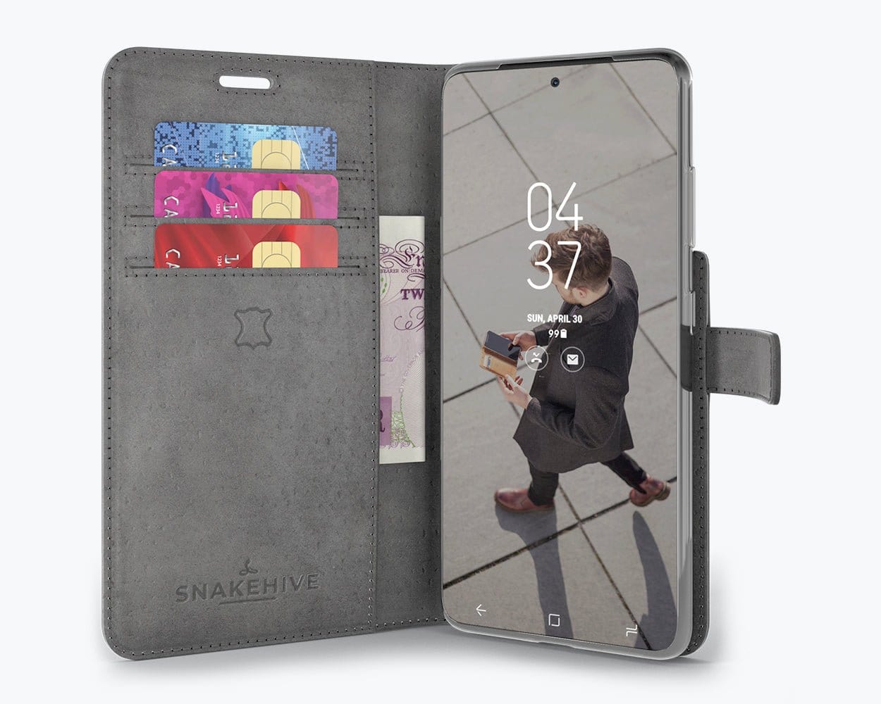 Samsung Galaxy S21 Ultra - Vintage Leather Wallet Grey Samsung Galaxy S21 Ultra - Snakehive UK