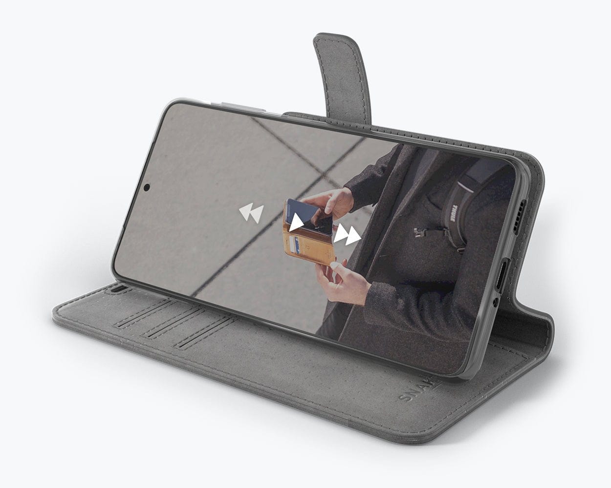 Samsung Galaxy S21 - Vintage Leather Wallet Grey Samsung Galaxy S21 - Snakehive UK