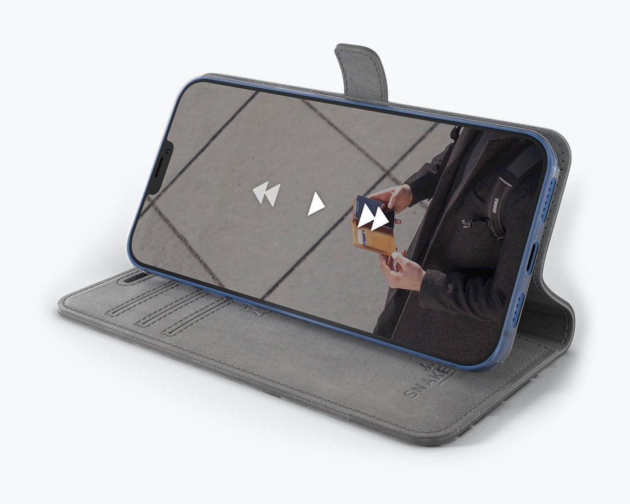 Apple iPhone 12 Pro - Vintage Leather Wallet Grey Apple iPhone 12 Pro - Snakehive UK