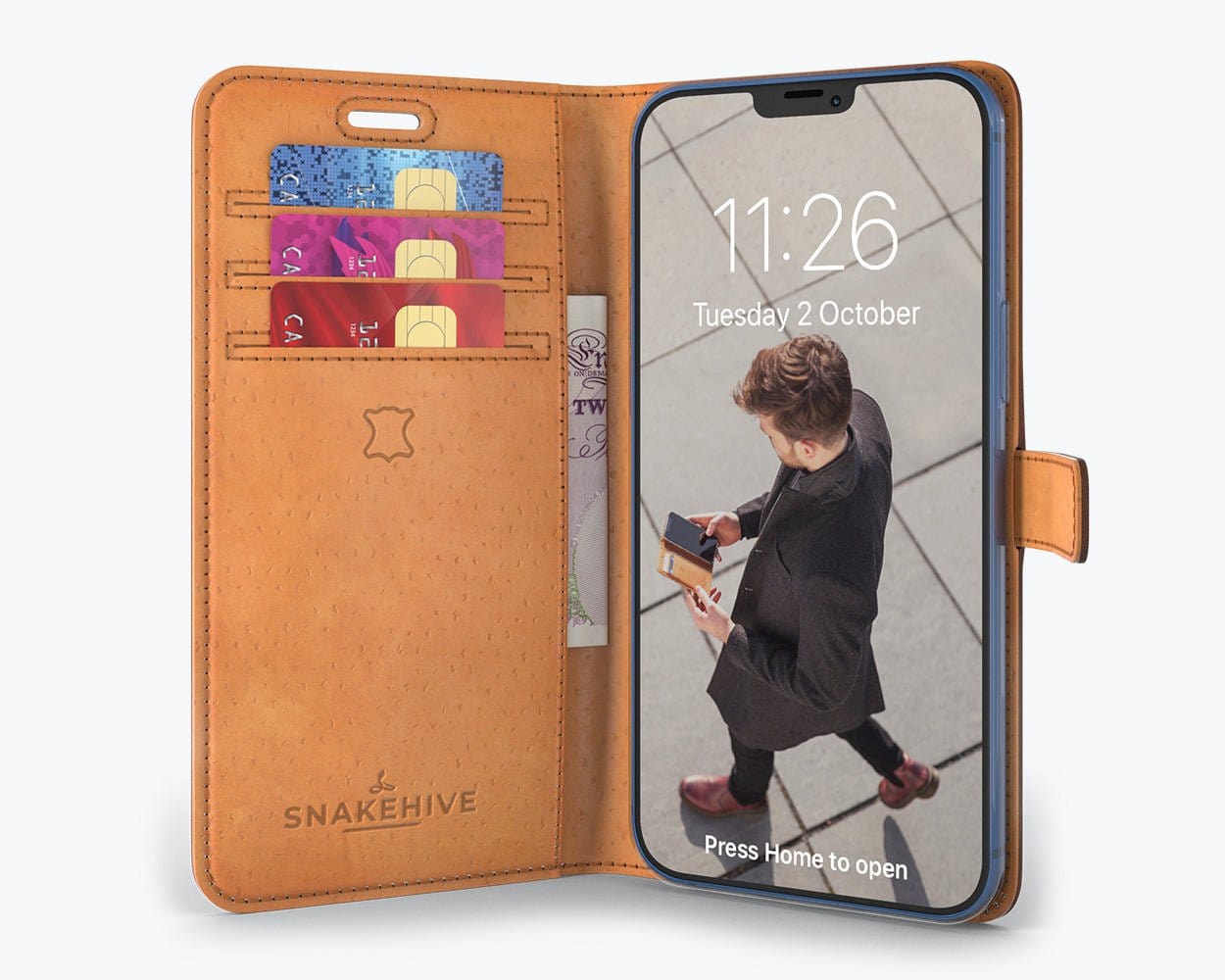 Apple iPhone 12 Pro - Vintage Leather Wallet Grey Apple iPhone 12 Pro - Snakehive UK